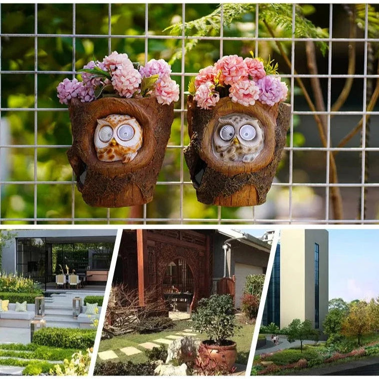 Owl Wall Hanging Flower Pot Solar Light Waterproof