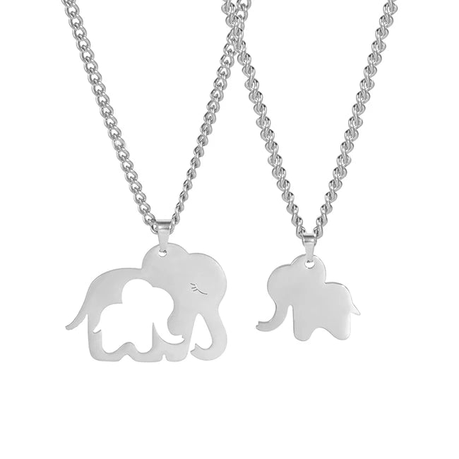 Elephant Family Pendant Stainless Steel Necklace Gold Color