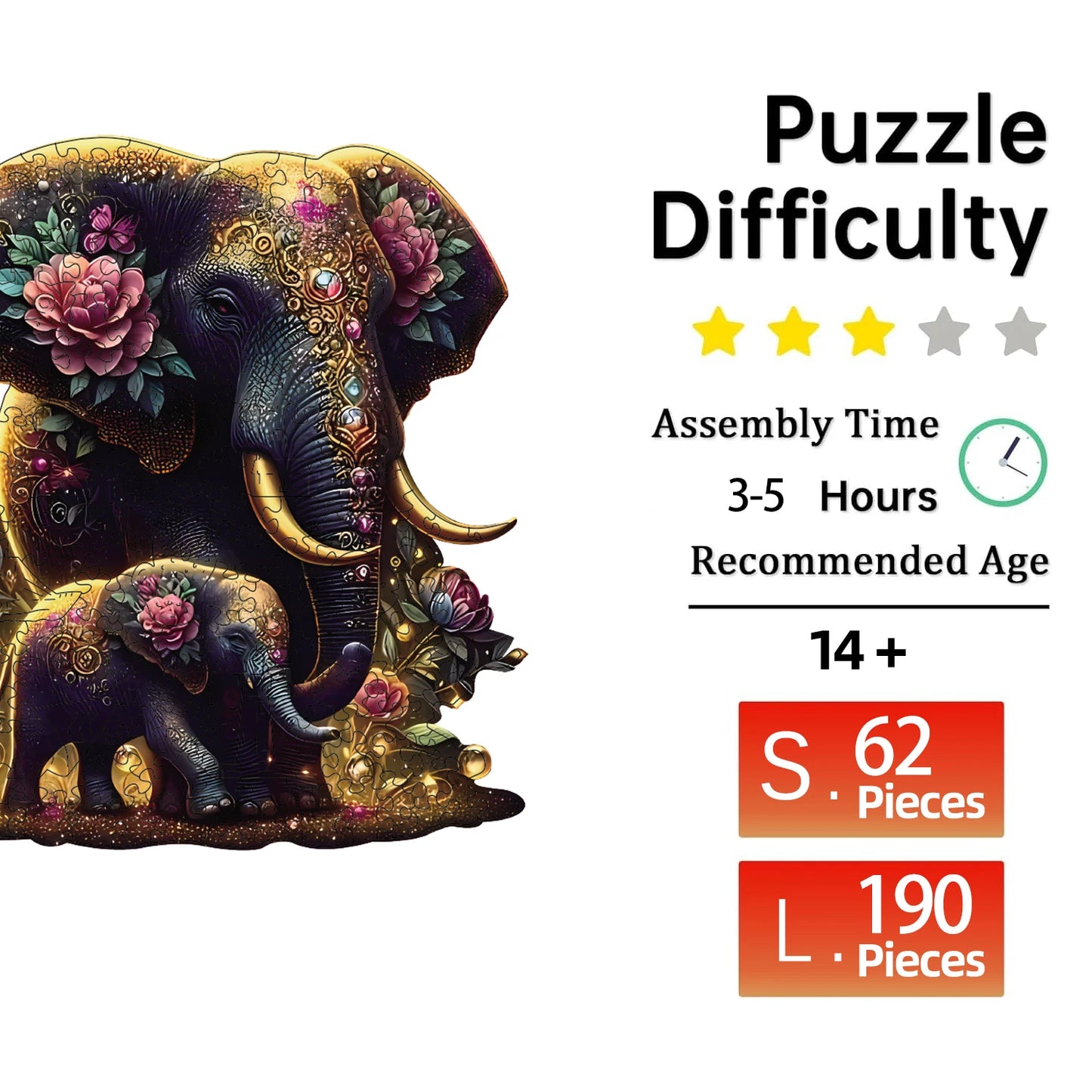 Elephant Wooden Puzzle Unique Shaped Pieces