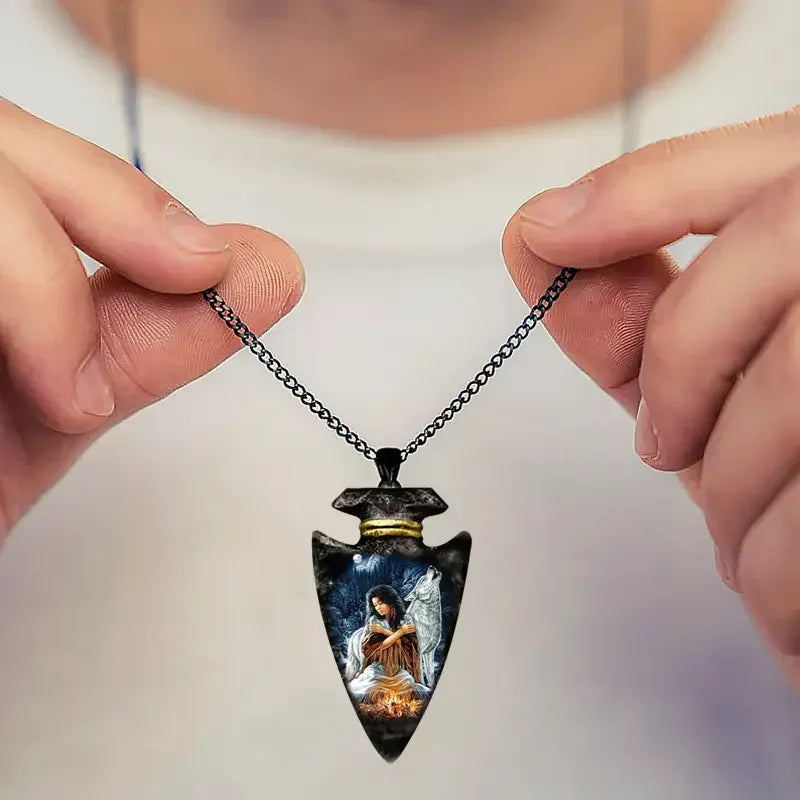 Native Snow Wolf And Tribal Necklace