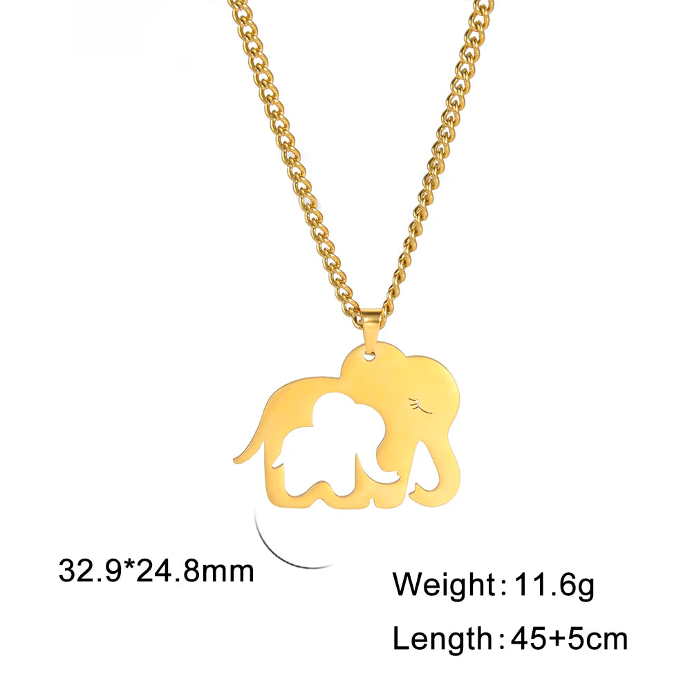 Elephant Family Pendant Stainless Steel Necklace Gold Color