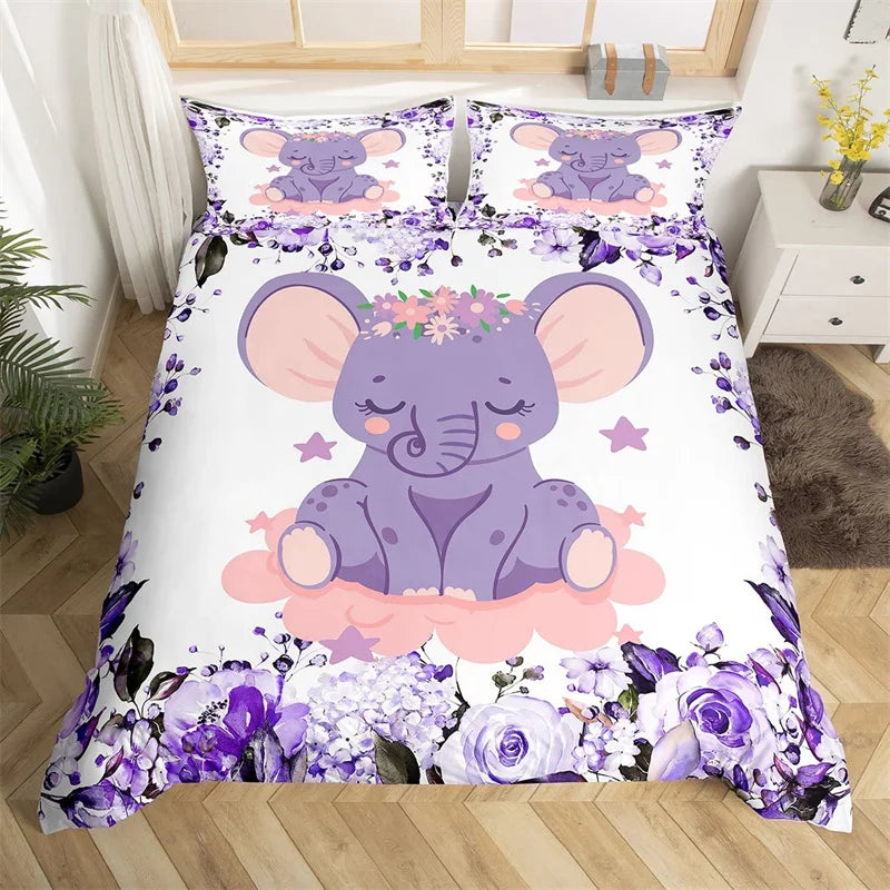 Elephant Duvet Cover Twin Cartoon Animal Bedding Set