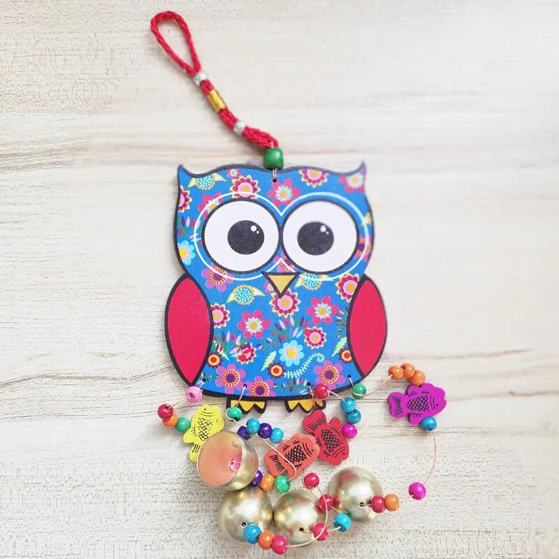 Owl Painted Wooden Wind Chime