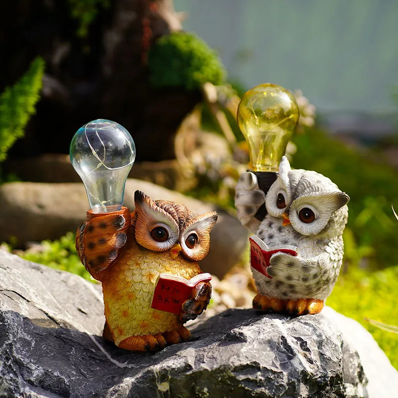 Owl Resin Cute  Statues Solar Light
