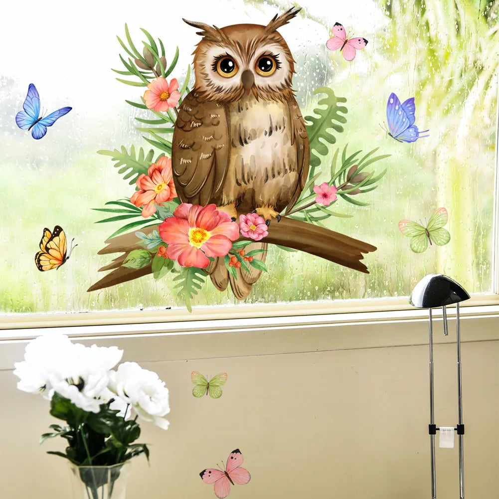 Owl Flower Branch Wall Stickers