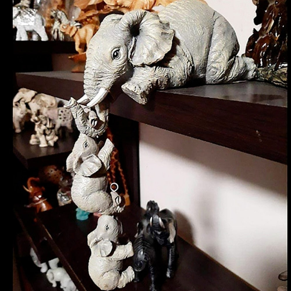 Cute Elephant Hug Baby Resin Figurines Miniatures
