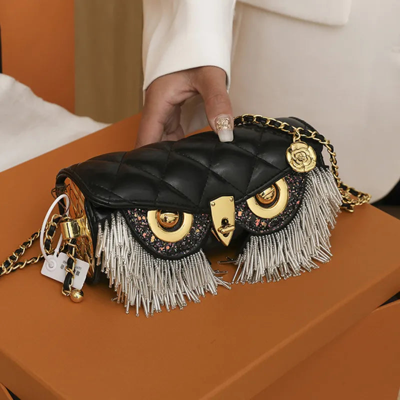 Cute Owl  Crossbody Tassel Bag Leather