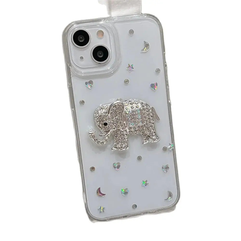 Elephant Diamond Glitter Clear Phone Case For iPhone Lens Protection