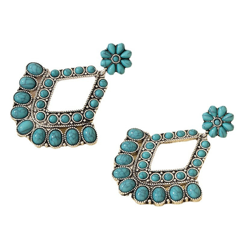 Native Silver Turquoise Chandelier Earrings