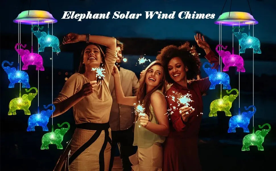 Elephant Wind Chimes Outdoor Solar Waterproof LED
