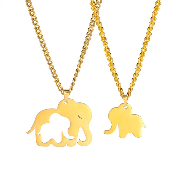 Elephant Family Pendant Stainless Steel Necklace Gold Color