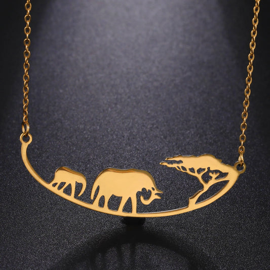 Elephant Necklace Mother Kid Stainless Steel