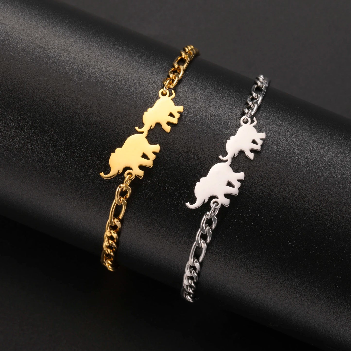 Elephant Family Bracelet Gold Color Stainless Steel