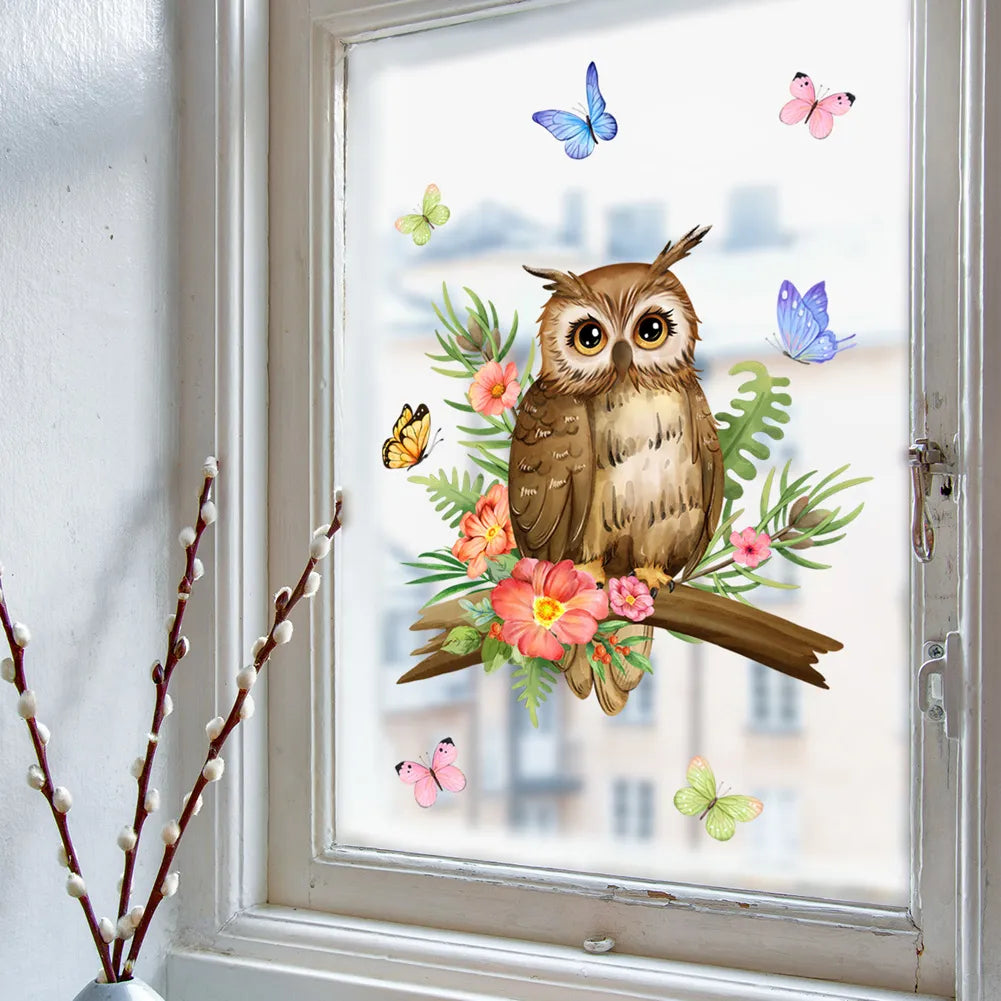 Owl Flower Branch Wall Stickers
