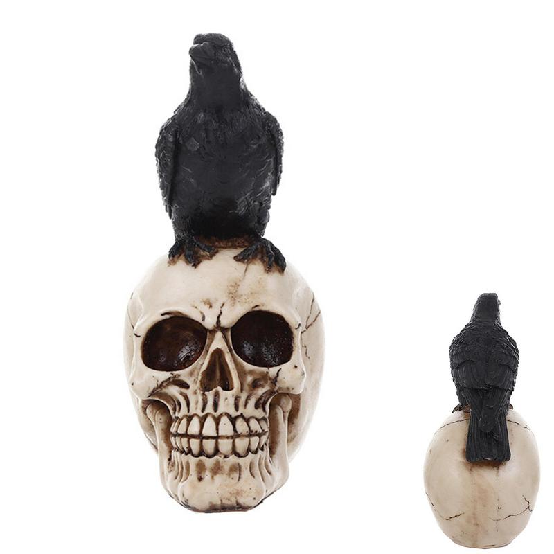 Raven Bird On Skull Home Decor Gothic Statue Halloween Decoration