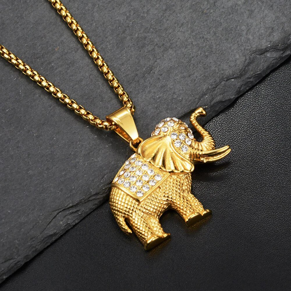 Elephant Pendant Necklace Gold Color Stainless Steel