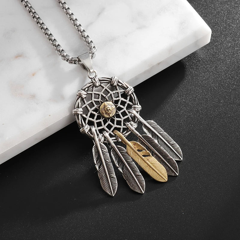 Native Dream Catcher Necklace Tassel Feather