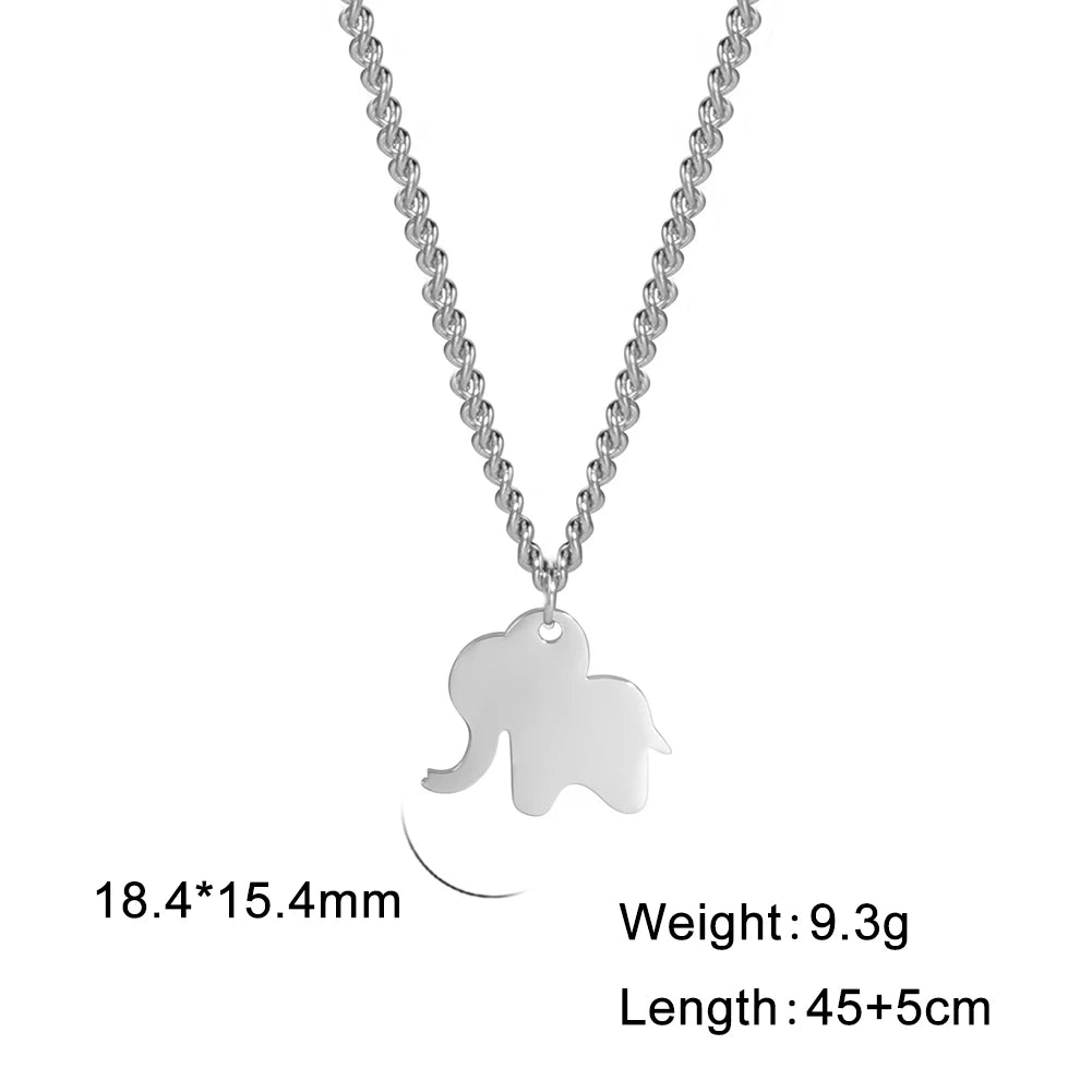 Elephant Family Pendant Stainless Steel Necklace Gold Color