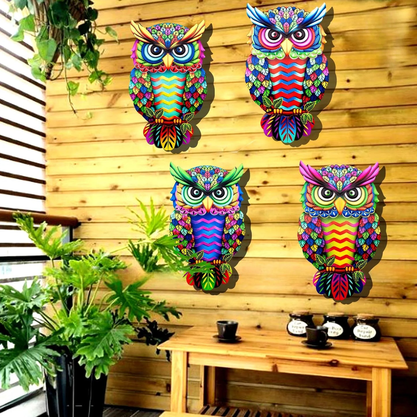 Owl Metal Colorful Sculpture
