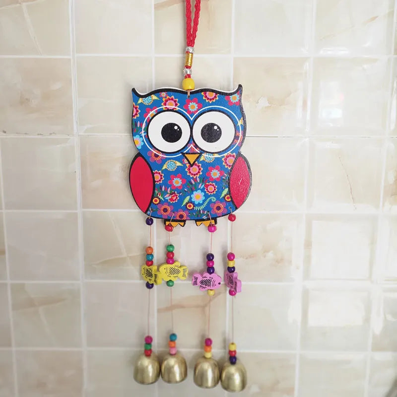 Owl Painted Wooden Wind Chime