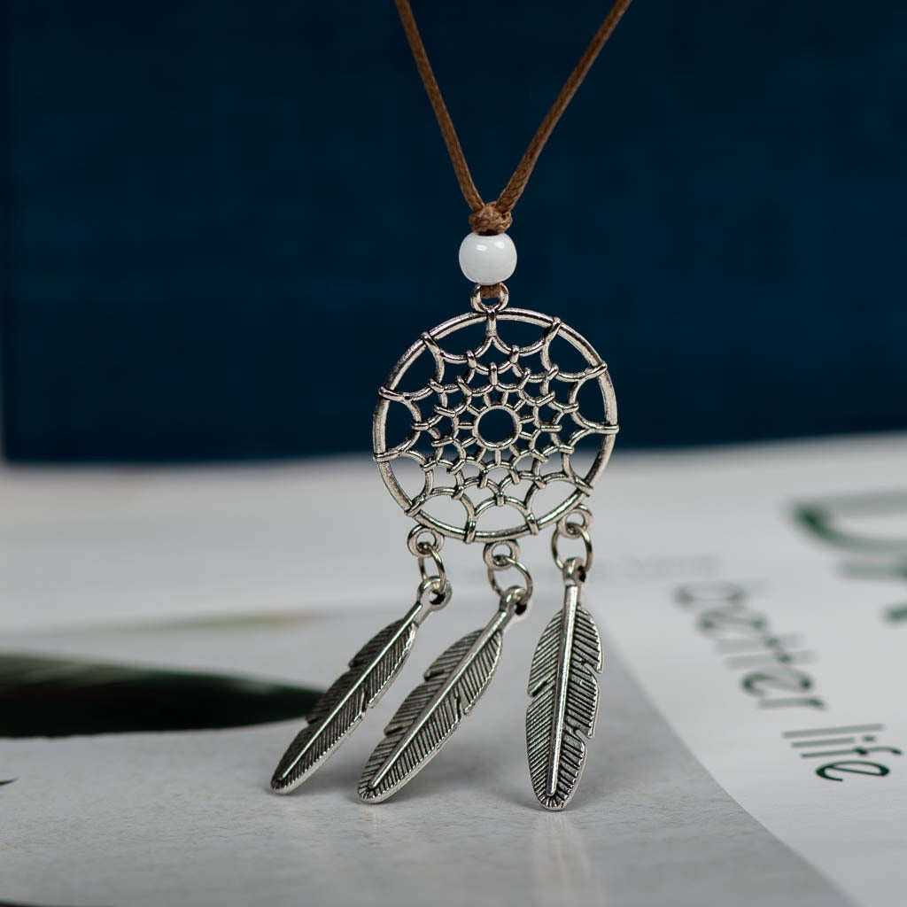 Native Feather Pendant Dreamcatcher Bohemian Vintage Necklace