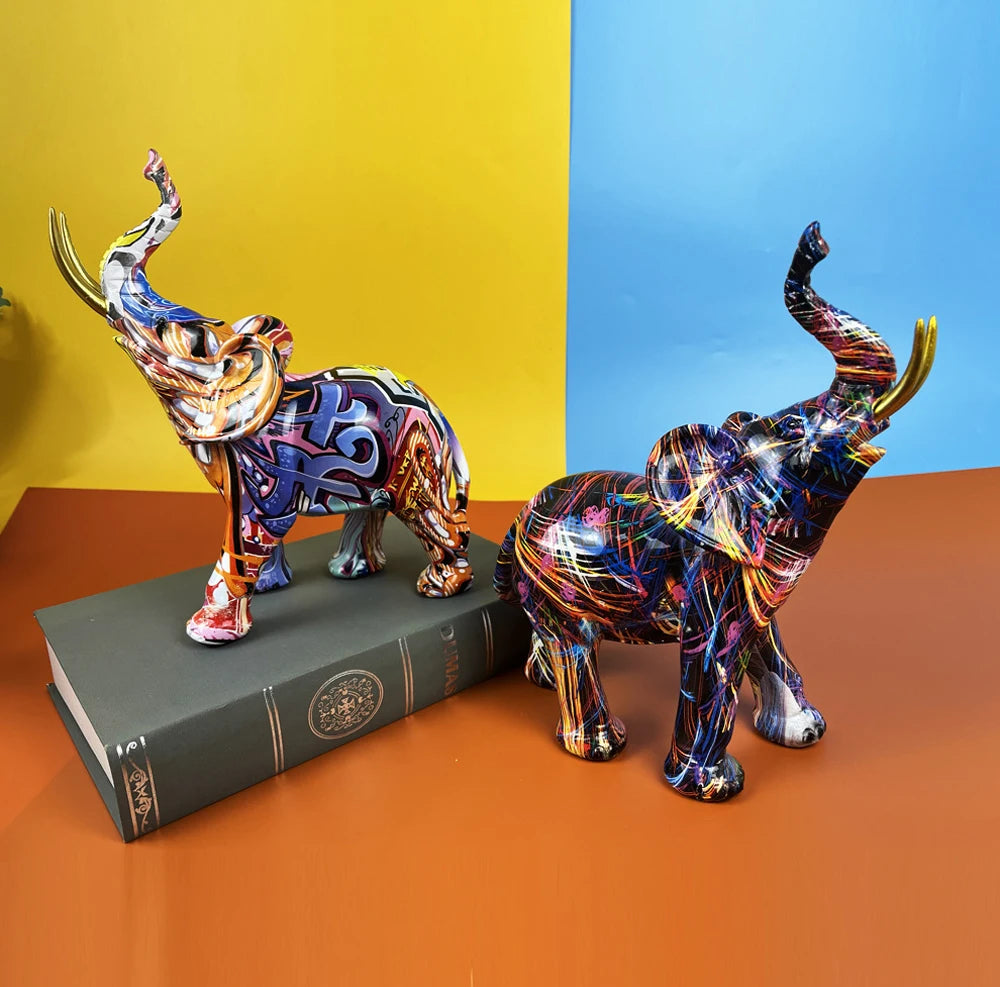 Elephant Colorful Art Sculpture Figurine Resin Statue