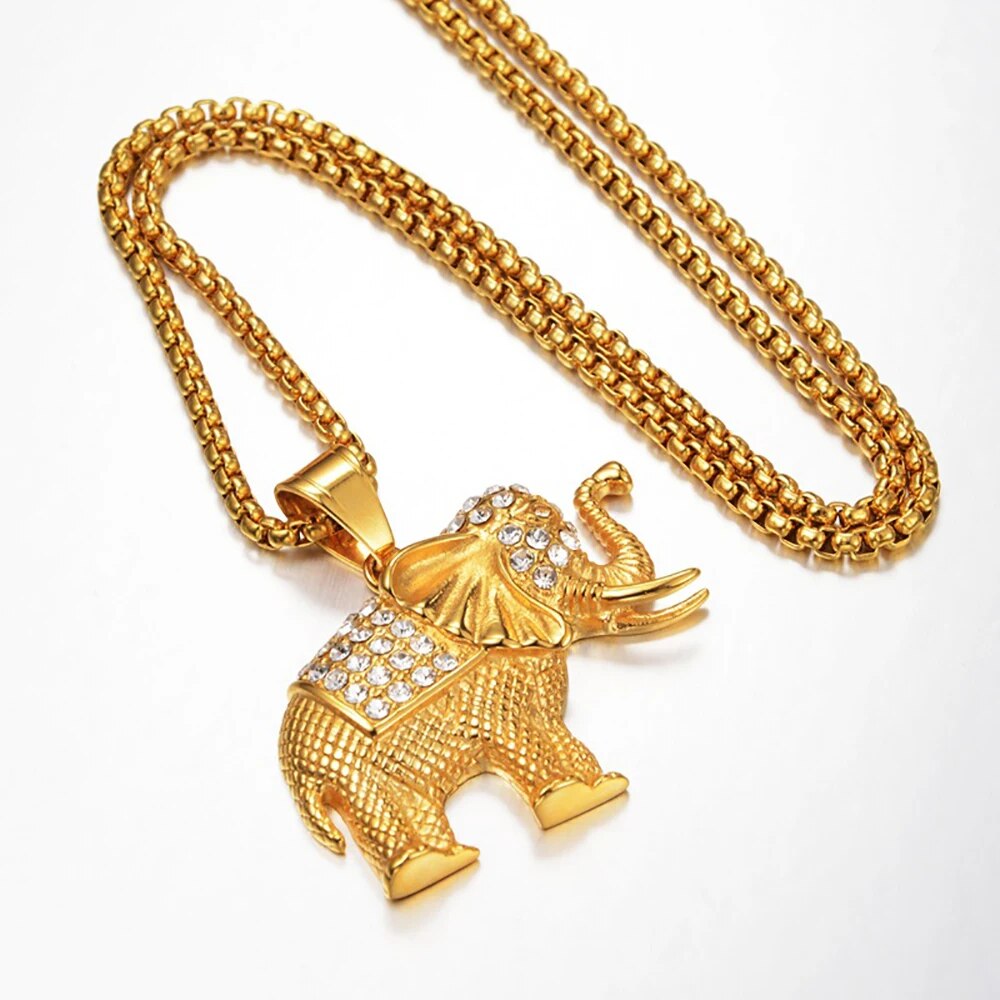 Elephant Pendant Necklace Gold Color Stainless Steel