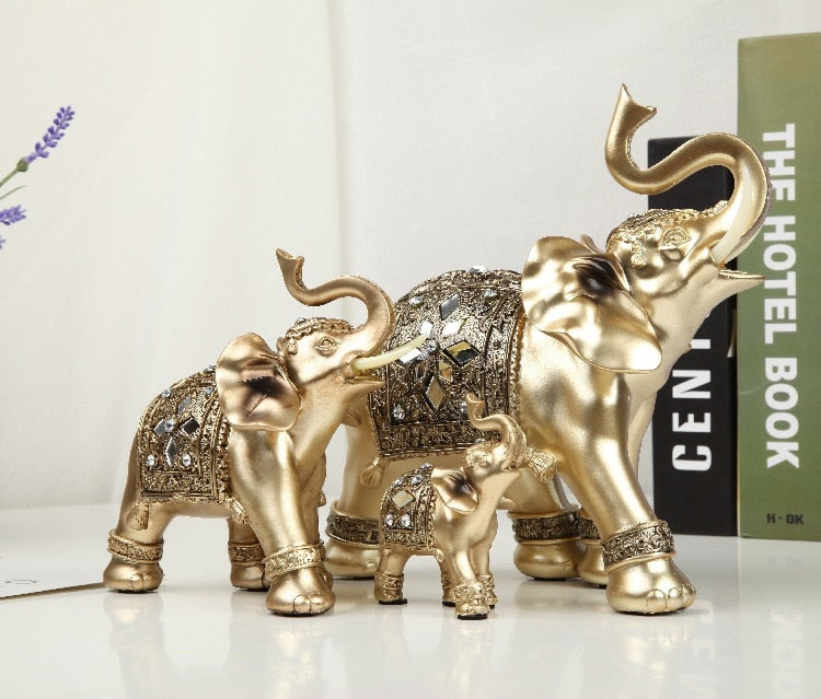 Golden Resin Elephant Statue Sculpture
