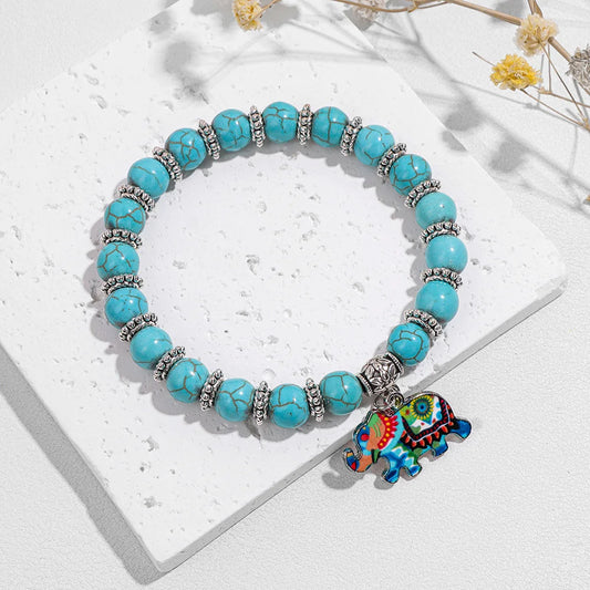 Elephant Pendant Bracelets Stone Turquoise Beaded
