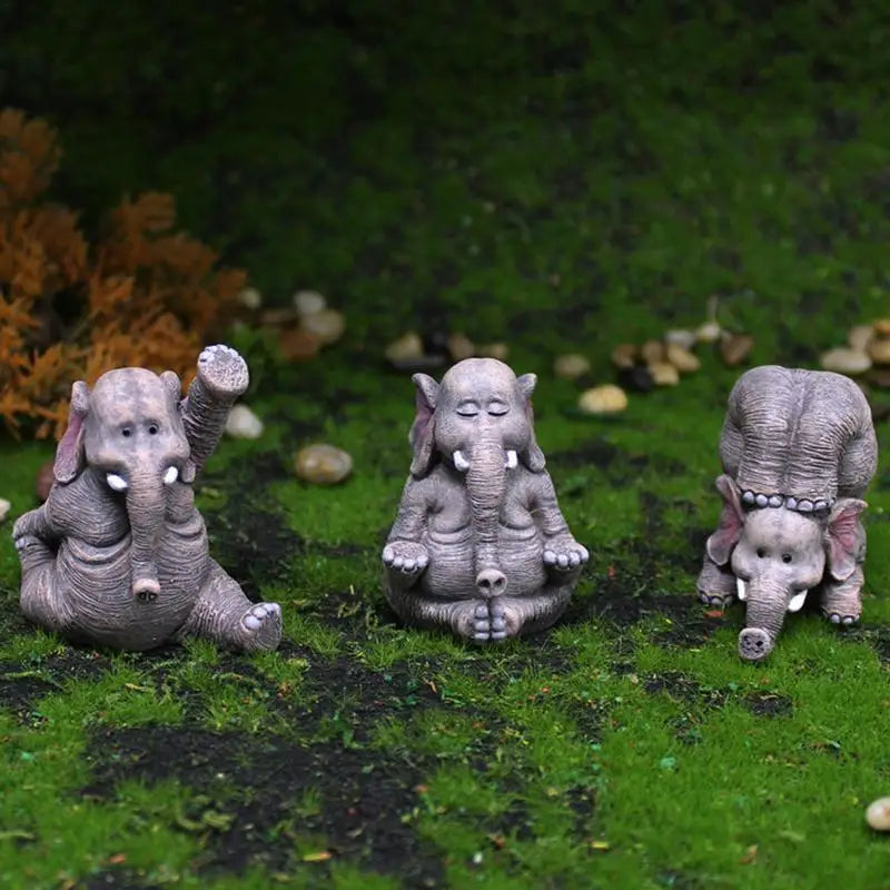 Elephant Yoga Statue 3 Items Mini Statue