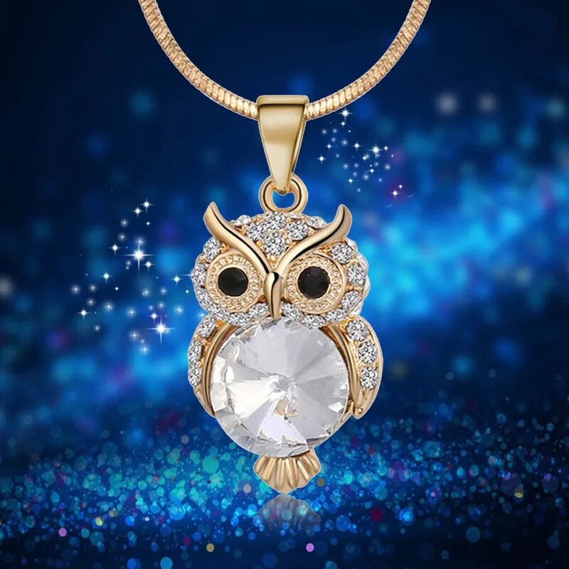 Owl Pendant Chain Crystal Necklace