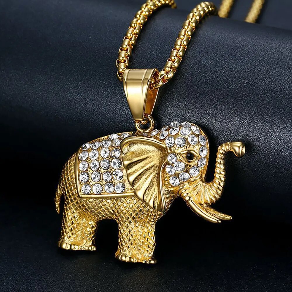Elephant Pendant Necklace Gold Color Stainless Steel