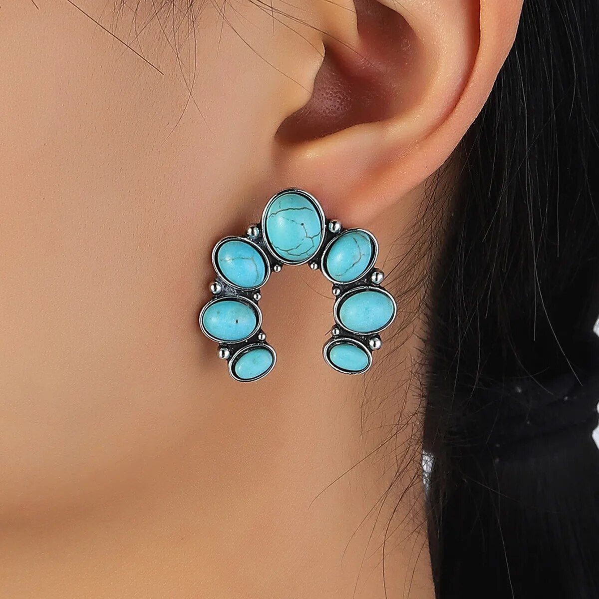 Native Turquoise Horseshoe Studs Earrings