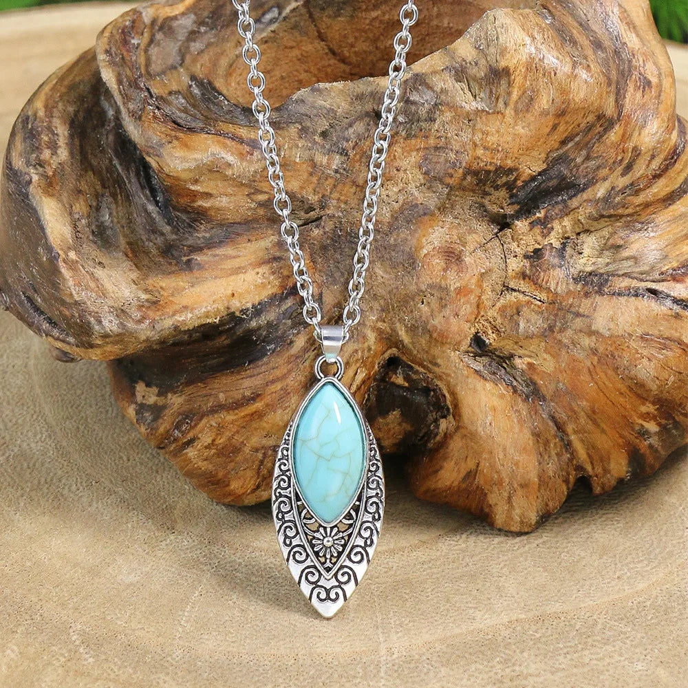 Native Turquoise Necklace Earring Silver Plated Carved