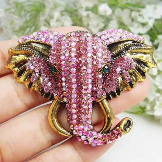Elephant Pink Brooch Pin Crystal