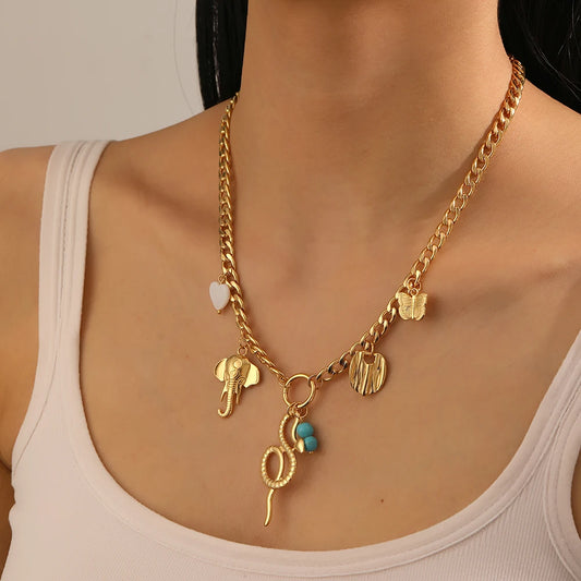 Elephant Stainless Steel Turquoise Pendant Necklace