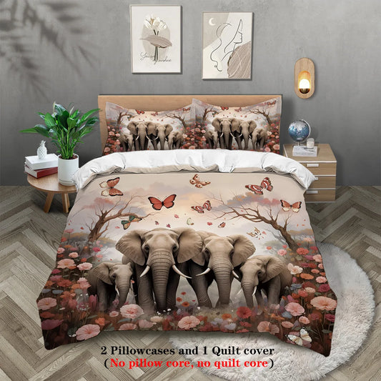 Elephant Family Pattern Bedding Set 3 Pieces