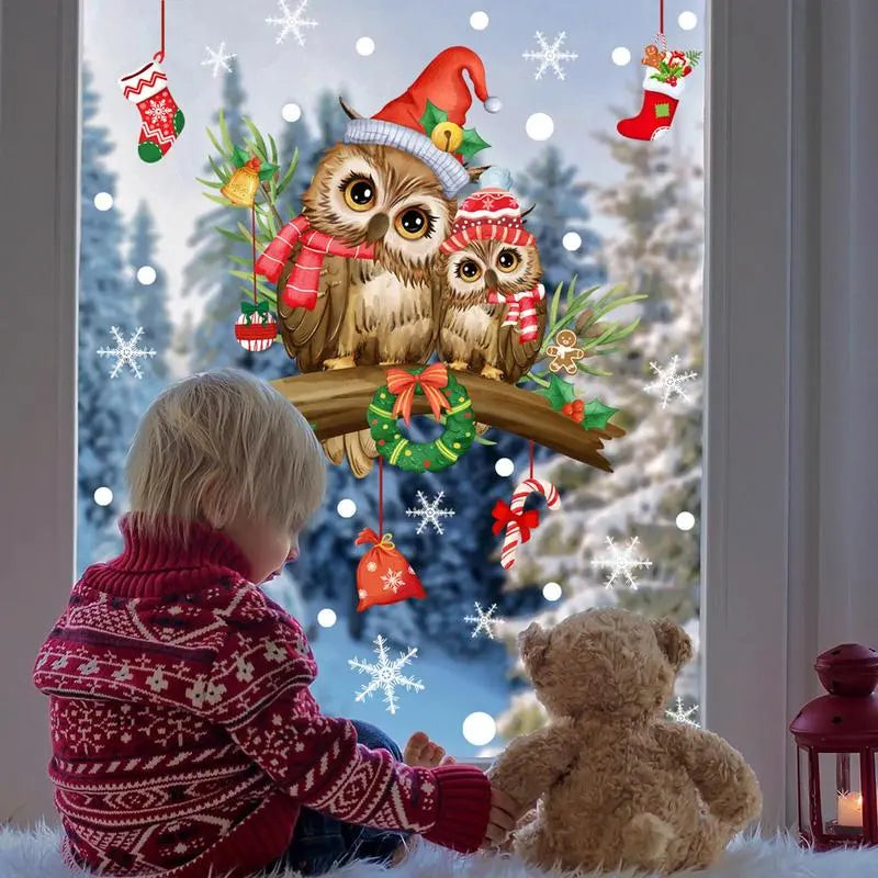 Christmas Owl Window Stickers Self Adhesive