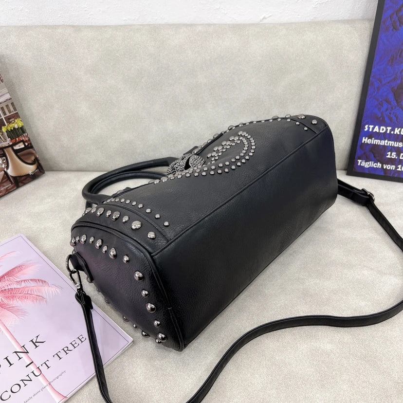 Skull Studded Black Handbags Gothic Rivet