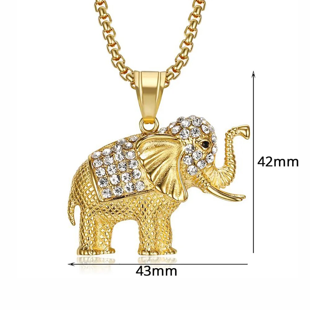 Elephant Pendant Necklace Gold Color Stainless Steel