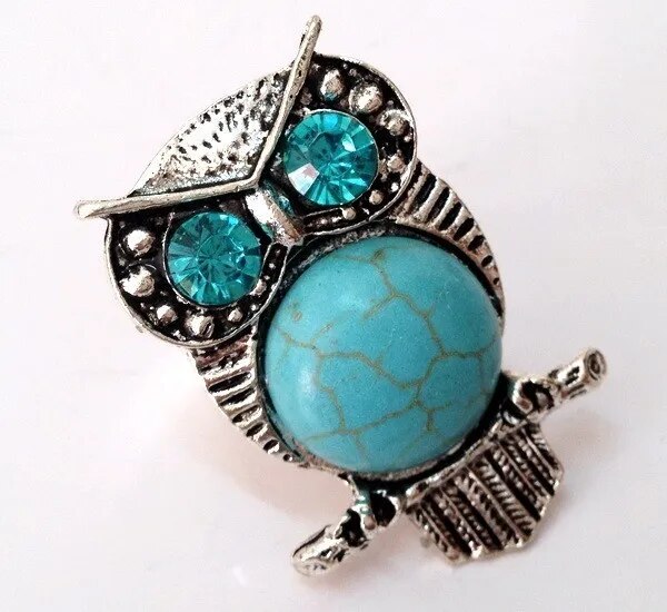 Owl Turquoise Silver Plated Rings Adjustable