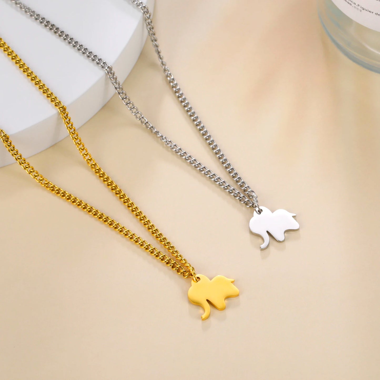 Elephant Family Pendant Stainless Steel Necklace Gold Color