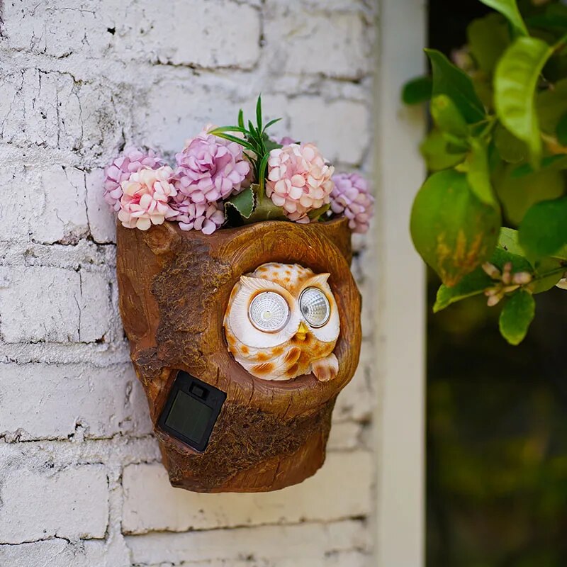 Owl Wall Hanging Flower Pot Solar Light Waterproof