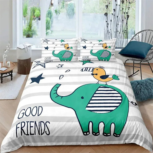 Elephant Cartoon Print Bedding Set