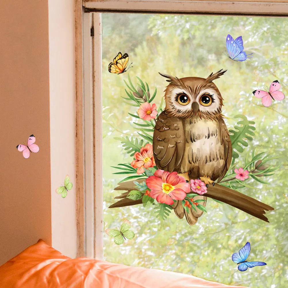 Owl Flower Branch Wall Stickers