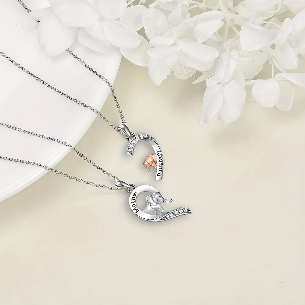 2pcs Mom and Daughter Elephant Necklace for Mom and Daughter Mother's Day