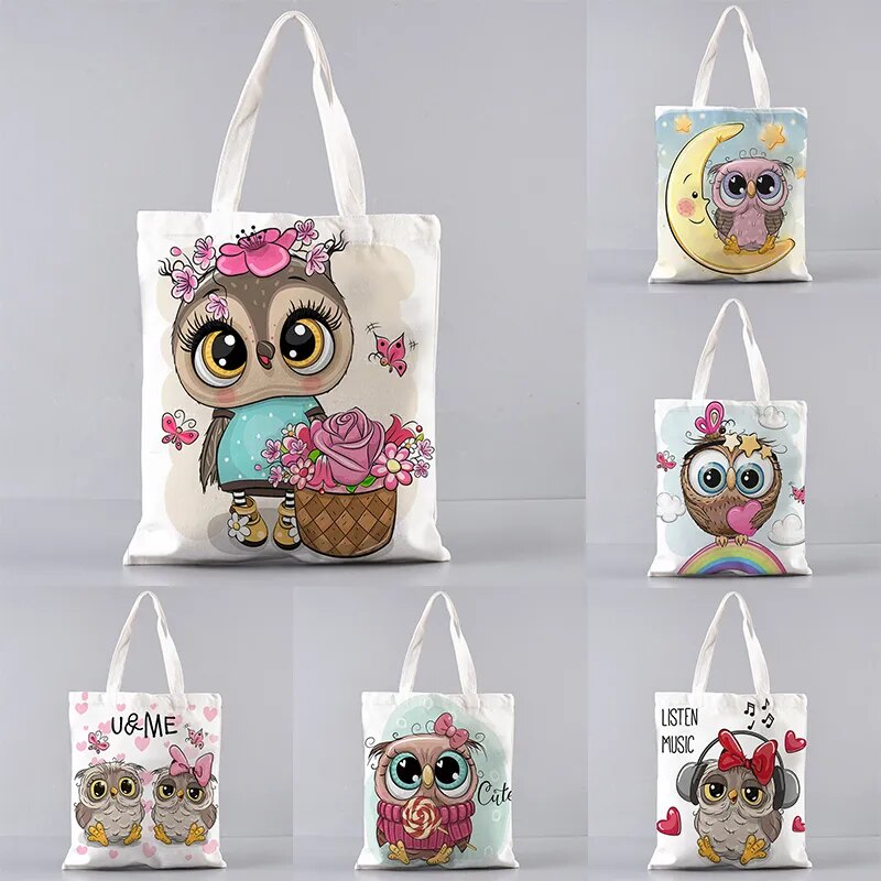 Owl Cute Pattern Canvas Handbag Environmentally Friendly