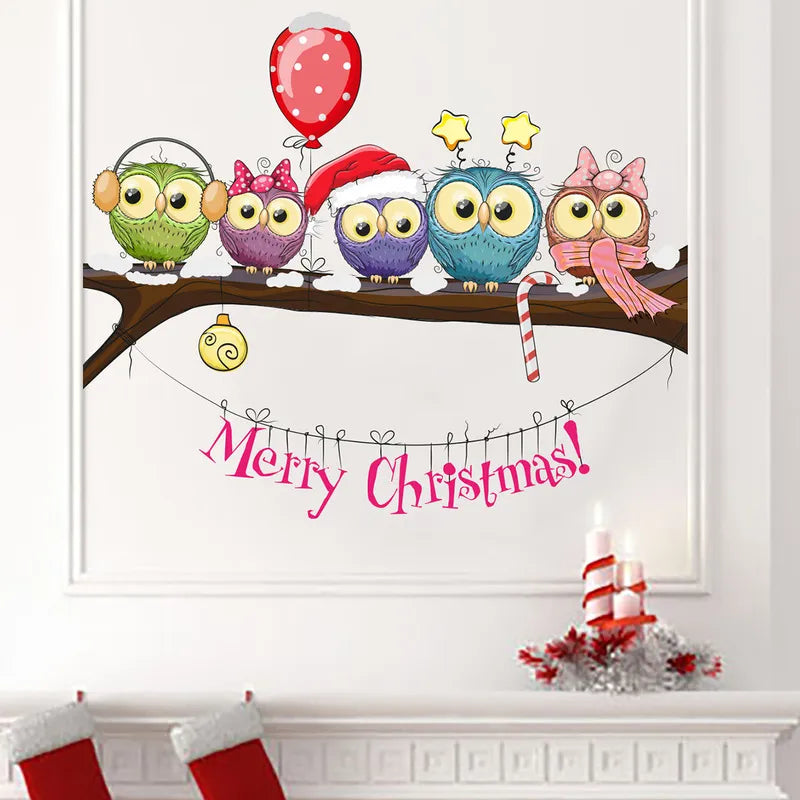 Owl Stickers New Year Christmas Window Wall Waterproof