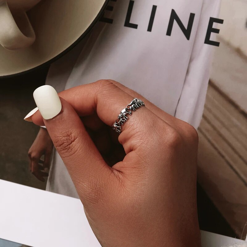 Elephant Family Rings 925 Sterling Silver