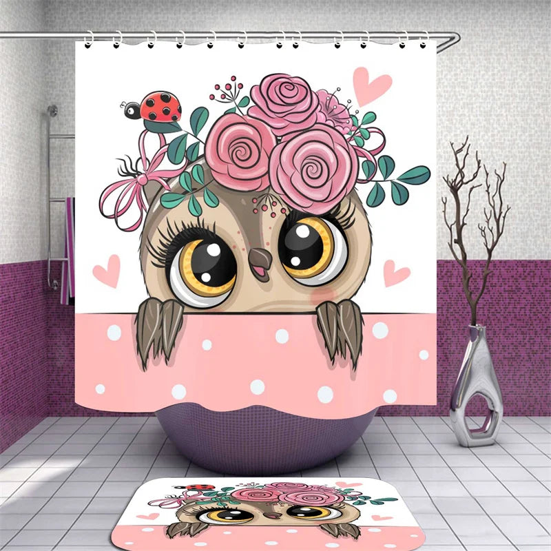 Owl Bathroom Curtains Print Waterproof